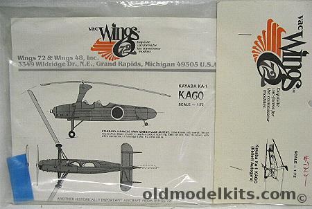 Vac Wings 1/72 Kayaba Ka-1 KAGO (Kellett Autogyro) - Bagged, 7212 plastic model kit
